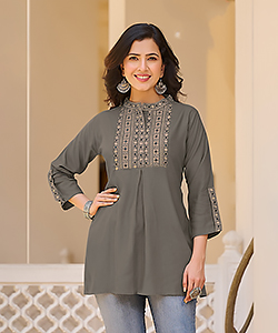 Grey Rayon Casual Kurtis